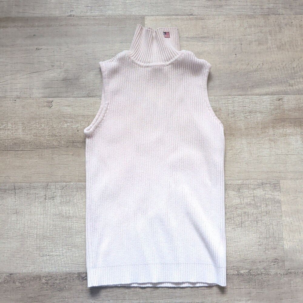 ​VTG Polo Jeans Co Ralph Lauren Sleeveless Turtleneck Sweater Pink Flag Logo S